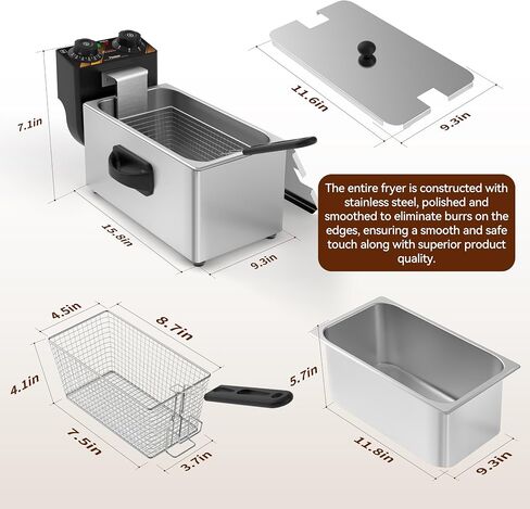 Commercial Electric Deep Fryer 4L, 1200W with Timer and Removable Tank in Kuwait