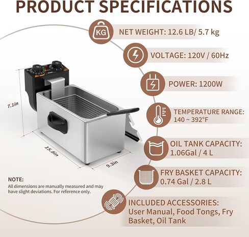 Commercial Electric Deep Fryer 4L, 1200W with Timer and Removable Tank in Kuwait