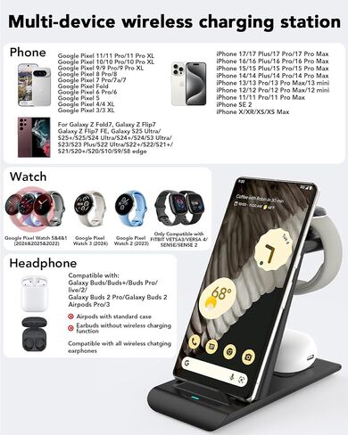 محطة شحن سريعة لاسلكية 3 في 1 لهاتف Google Pixel والساعة والسماعات in Saudi Arabia