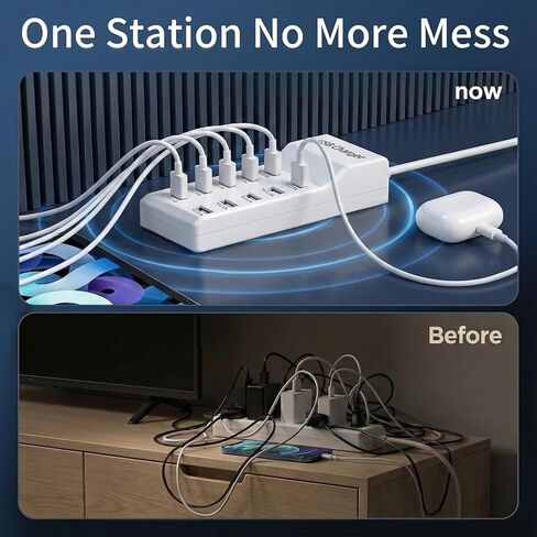 10-Port USB Charging Station, 50W 10A Desktop Charger with 5 A-to-C Cables in Saudi Arabia