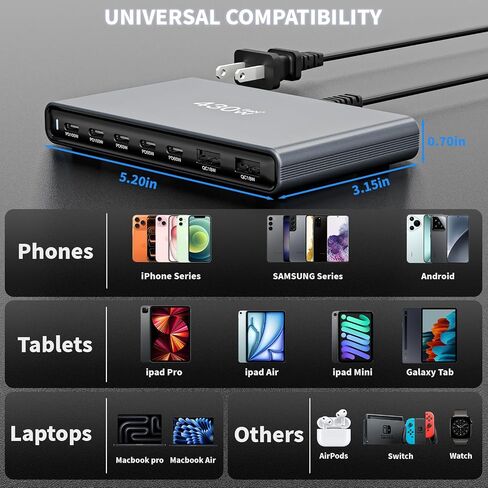 GaN5 430W USB C Charger Block Charging Station,Apple 7 Port Fast Charging Block with Dual 100W USBC Multiport Adapter TypeC & USBA Desktop Charger for iPhone17/16/15/14/13/Pro Max/MacBook Pro/Air/iPad in Kuwait