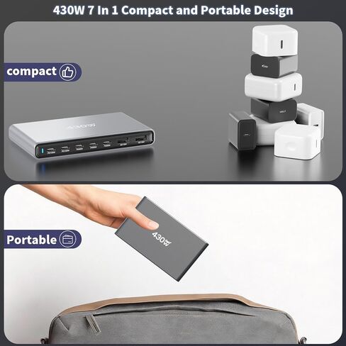 GaN5 430W USB C Charger Block Charging Station,Apple 7 Port Fast Charging Block with Dual 100W USBC Multiport Adapter TypeC & USBA Desktop Charger for iPhone17/16/15/14/13/Pro Max/MacBook Pro/Air/iPad in Kuwait