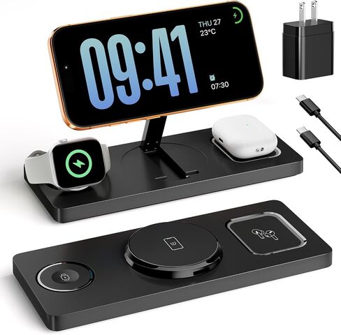 Foldable 3 in 1 Charging Station for Magsafe, Phone and Watch Charger Stand for Apple Devices, Wireless Desk Charger Dock for iPhone 17 16 15 14 13 12 Series, Apple Watch and Airpods in Saudi Arabia