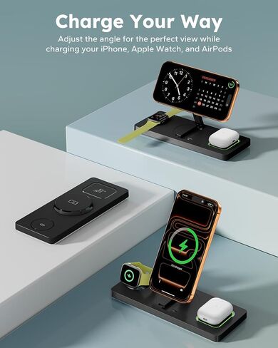Foldable 3 in 1 Charging Station for Magsafe, Phone and Watch Charger Stand for Apple Devices, Wireless Desk Charger Dock for iPhone 17 16 15 14 13 12 Series, Apple Watch and Airpods in Saudi Arabia