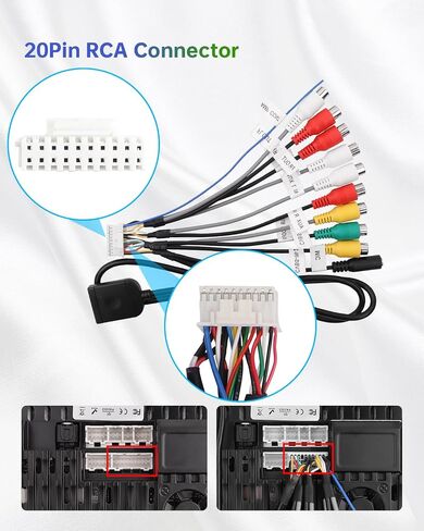 20Pin Android Car Stereo RCA Wiring Harness Adapter with 4G SIM Card Slot, Mic Jack, Audio Input/Output Cable, Compatible with Aftermarket Radio for External MIC, Micro SIM Card, Front Camera in Saudi Arabia