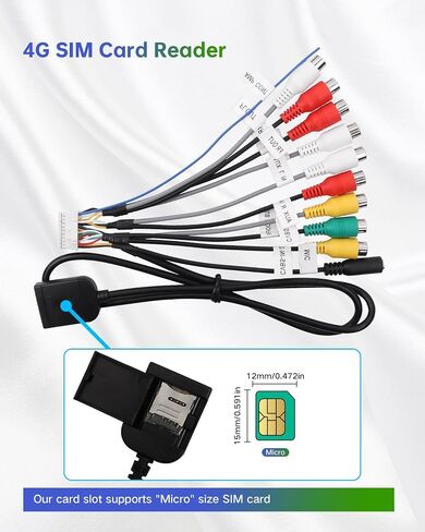 20Pin Android Car Stereo RCA Wiring Harness Adapter with 4G SIM Card Slot, Mic Jack, Audio Input/Output Cable, Compatible with Aftermarket Radio for External MIC, Micro SIM Card, Front Camera in Saudi Arabia