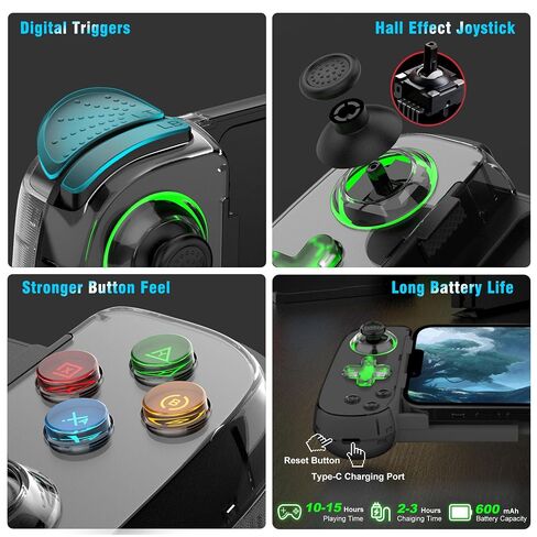 Joso Phone Controller for iPhone & Android, Wireless Mobile Game Controller with Hall Effect Joystick, Turbo | Compatible with iPhone 17-12, Galaxy S24-S21 Series for COD Mobile, Genshin Impact, Cloud Gaming in Saudi Arabia