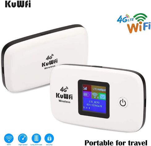 KuWFi 4G LTE Mobile WiFi Hotspot Unlocked Wireless Internet Router Devices with SIM Card Slot for Travel Support B1/B3/B5/B7/B8/B20 in Europe Caribbean Africa in Saudi Arabia