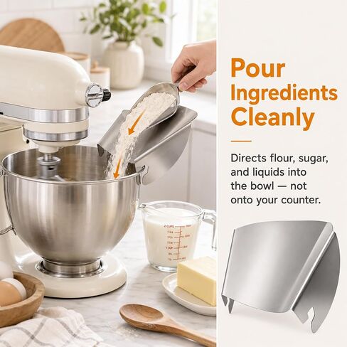Pouring Chute Compatible with KitchenAid Stand Mixer Metal Bowls, Dishwasher Safe Polished Food Grade Stainless Steel Pouring Chute for Kitchenaid mixer in Kuwait