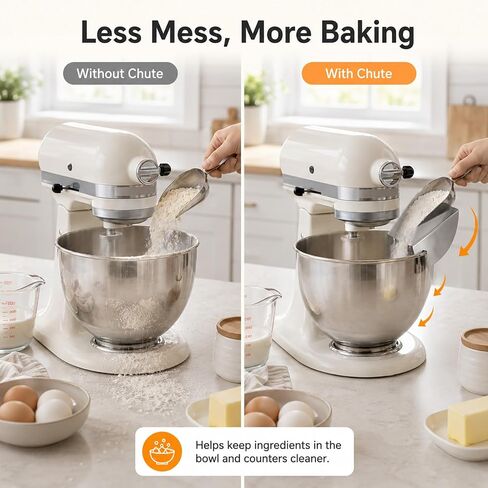 Pouring Chute Compatible with KitchenAid Stand Mixer Metal Bowls, Dishwasher Safe Polished Food Grade Stainless Steel Pouring Chute for Kitchenaid mixer in Kuwait