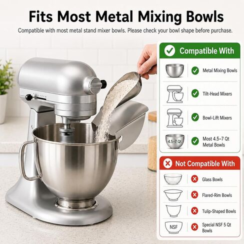 Pouring Chute Compatible with KitchenAid Stand Mixer Metal Bowls, Dishwasher Safe Polished Food Grade Stainless Steel Pouring Chute for Kitchenaid mixer in Kuwait
