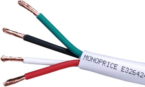 Monoprice 104037 Access Series 12 Gauge AWG CL2 Rated 4 Conductor Speaker Wire / Cable - 100ft Fire Safety In Wall Rated, Jacketed In White PVC Material 99.9% Oxygen-Free Pure Bare Copper in Saudi Arabia