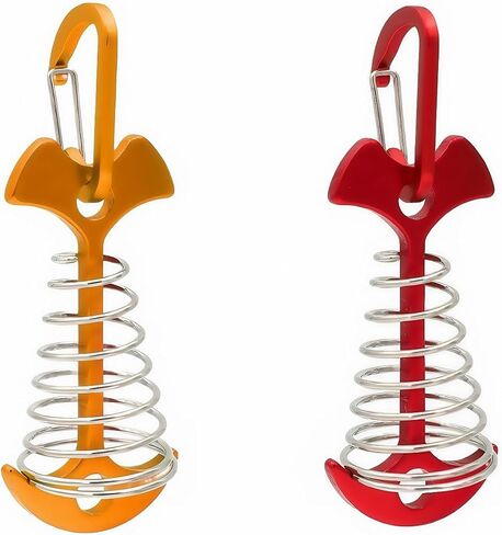 Fishbone SpringTent Peg مرساة محمولة مقاومة للرياح، أوتاد خيمة من الألومنيوم مع حلقة تسلق لسطح التخييم، خطاف مزراب محمل بنابض لقماش القنب، حصة فجوة قابلة للتعديل للمظلة الخارجية (أزرق وأسود) in Kuwait