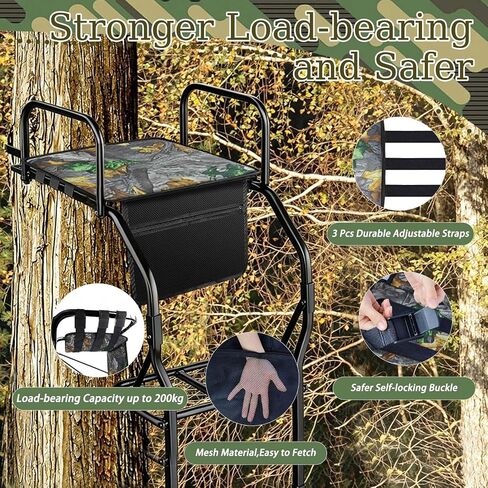 Tree Stand Seat Replacement with Storage Pocket 16.5*13inch Universal Replacement Treestand Seat with Adjustable Strap Lightweight Portable Hunting Ladder Stand Accessories Fit Most Ladder Stand in Kuwait