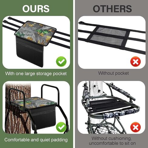 Tree Stand Seat Replacement with Storage Pocket 16.5*13inch Universal Replacement Treestand Seat with Adjustable Strap Lightweight Portable Hunting Ladder Stand Accessories Fit Most Ladder Stand in Kuwait