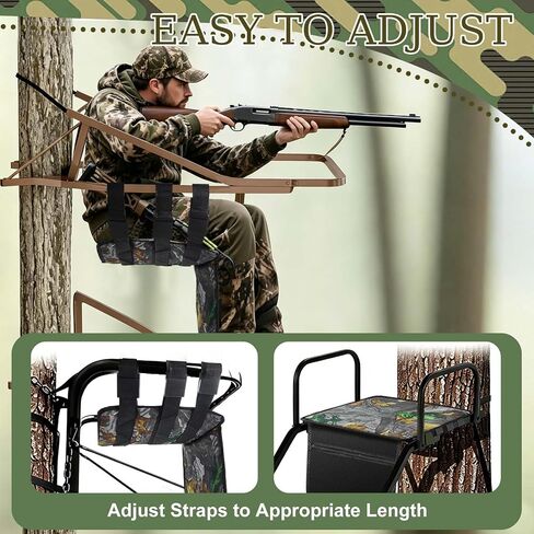 Tree Stand Seat Replacement with Storage Pocket 16.5*13inch Universal Replacement Treestand Seat with Adjustable Strap Lightweight Portable Hunting Ladder Stand Accessories Fit Most Ladder Stand in Kuwait