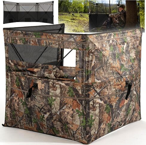 HUNTSEN 3&4 Panel See Through Hunting Blind for Turkey - Lightweight Portable Pop Up Ground Blind with Silent Sliding Windows Carrying Bag - Easy-Setup Camouflage Concealed Ground Blinds for Hunting in Kuwait
