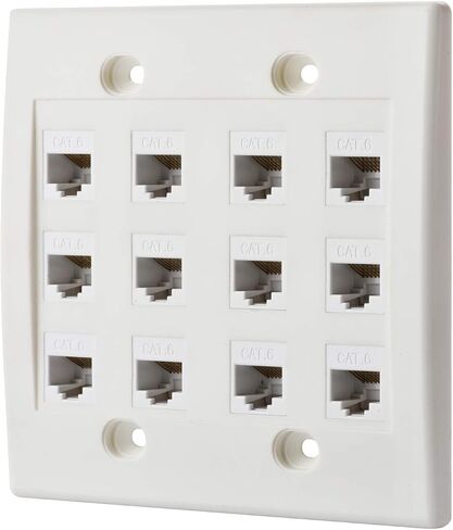 IBL - Cat6 Keystone Ethernet Wall Plate Female to Female - White (12 Port Cat6) in Kuwait