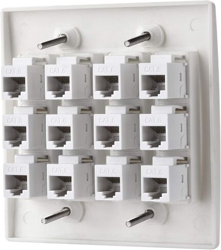 IBL - Cat6 Keystone Ethernet Wall Plate Female to Female - White (12 Port Cat6) in Kuwait