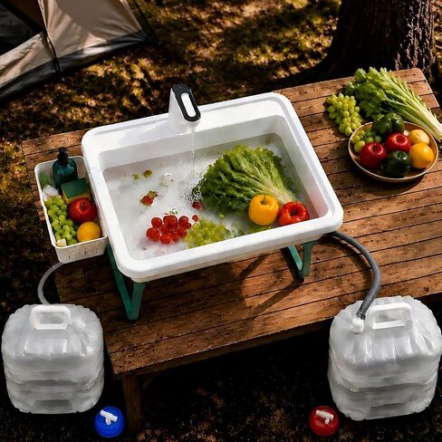 Portable Hand Washing Station with 2x15L Foldable Water Bag Water Dispensing System, Portable Sink with Drain Hose, No Plumbing Required, Camping Sink for Camping, RV, Outdoor(19.7in) in Kuwait