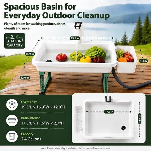 Portable Hand Washing Station with 2x15L Foldable Water Bag Water Dispensing System, Portable Sink with Drain Hose, No Plumbing Required, Camping Sink for Camping, RV, Outdoor(19.7in) in Kuwait