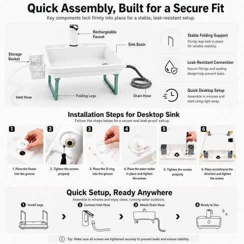 Portable Hand Washing Station with 2x15L Foldable Water Bag Water Dispensing System, Portable Sink with Drain Hose, No Plumbing Required, Camping Sink for Camping, RV, Outdoor(19.7in) in Kuwait