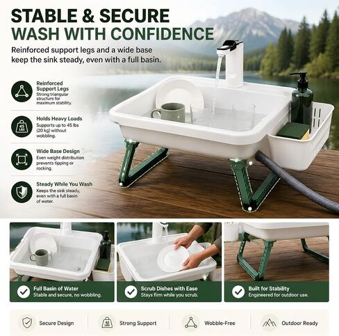 Portable Hand Washing Station with 2x15L Foldable Water Bag Water Dispensing System, Portable Sink with Drain Hose, No Plumbing Required, Camping Sink for Camping, RV, Outdoor(19.7in) in Kuwait