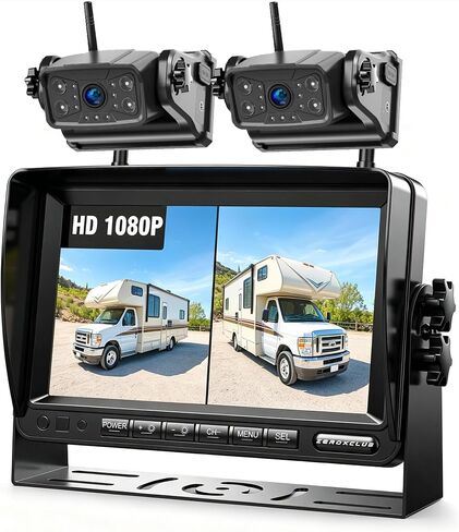 3 Magnetic Wireless Backup Camera with HD 1080P 10" DVR Monitor, 1-Rear View 2-Side View Cameras Wireless System for RV Trailer Trucks, Built-in 9600mAh Battery,Night Vision,Recording- ZEROXCLUB BC103 in Kuwait