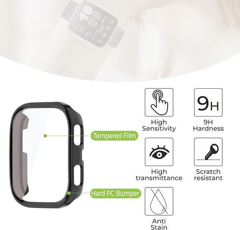 3 Pack Screen Protector Case for Amazfit Bip6 Full Cover with Built-in 9H Tempered Glass, Hard PC Shell- Black in Kuwait