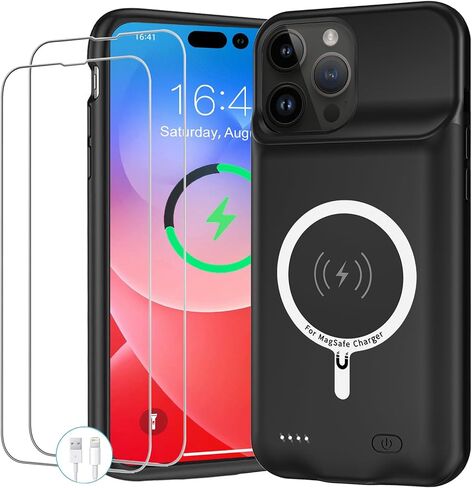 Battery Case for iPhone 15 Pro Max,12000mAh Portable Protective Charging Case with Wireless Charging Compatible for iPhone 15 Pro Max (6.7 inch) Extended Battery Pack Charger Case with Carplay (Black) in Kuwait
