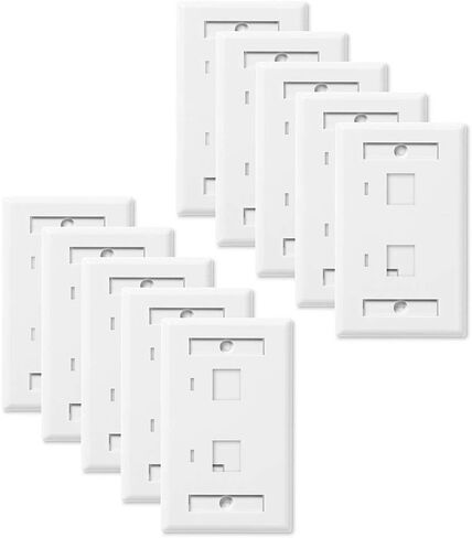 NavePoint Keystone Jack Wall Plate 2-Port, Low Profile, Single Gang, White, 10-Pack in Saudi Arabia