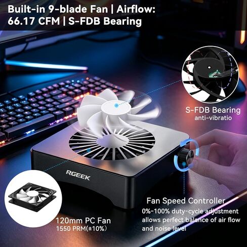 Quiet USB Computer Fan, RGB Mini PC Cooling Fan Base, with Speed Controller in Saudi Arabia