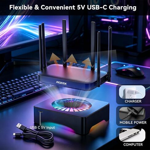 Quiet USB Computer Fan, RGB Mini PC Cooling Fan Base, with Speed Controller in Saudi Arabia