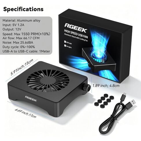 Quiet USB Computer Fan, RGB Mini PC Cooling Fan Base, with Speed Controller in Saudi Arabia