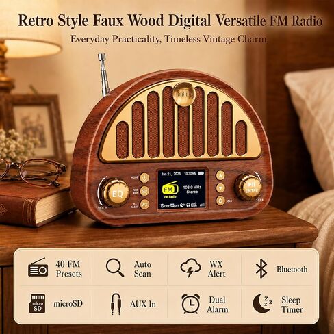 راديو FM محمول من Eoxsmile Retro مع تنبيه الطقس NOAA وبلوتوث in Kuwait