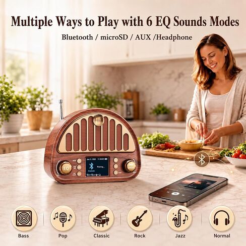 راديو FM محمول من Eoxsmile Retro مع تنبيه الطقس NOAA وبلوتوث in Kuwait