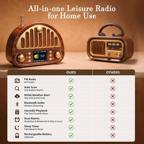 راديو FM محمول من Eoxsmile Retro مع تنبيه الطقس NOAA وبلوتوث in Kuwait