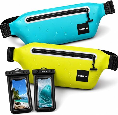 DRENCH Waterproof Waist Pack Bundle – Blue + Yellow, 2 Waterproof Fanny Packs + 2 Floating Phone Pouches, IPX8 Waterproof Dry Bags for Lake, Beach, Boating & Travel in Kuwait