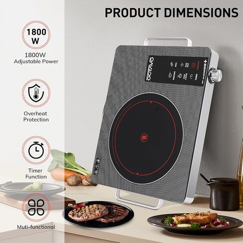 OCTAVO 1800 Watt Portable Infrared Burner, electric burner with 4 Hours Timer, Electric Hot Plate Touch Control Panel Adjustable Heating Power, Glass Cooktop for Cooking in Kuwait