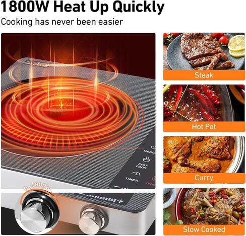 OCTAVO 1800 Watt Portable Infrared Burner, electric burner with 4 Hours Timer, Electric Hot Plate Touch Control Panel Adjustable Heating Power, Glass Cooktop for Cooking in Kuwait