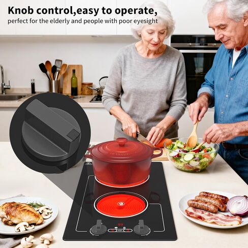 VBGK Electric Cooktop,110V 2100W electric Stove Top with Knob Control,Countertop/Built-in Design with 9 Power Levels,Kids Lock & Timer, Overheat Protection,and touch control 2 burner electric Cooktop. in Saudi Arabia
