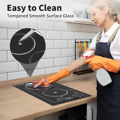 VBGK Electric Cooktop,110V 2100W electric Stove Top with Knob Control,Countertop/Built-in Design with 9 Power Levels,Kids Lock & Timer, Overheat Protection,and touch control 2 burner electric Cooktop. in Saudi Arabia