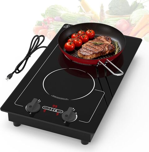 VBGK Induction Cooktop,110V 2300W 2 burner hot plate with Knob Control,9 Power Levels, Kids Lock & Timer,LED touch control,Overheat Protection Electric stove,2 burner induction cooktop in Saudi Arabia