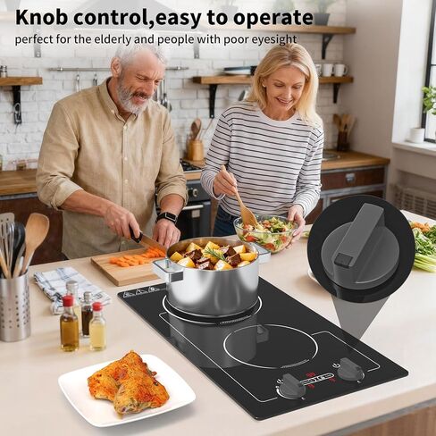 VBGK Induction Cooktop,110V 2300W 2 burner hot plate with Knob Control,9 Power Levels, Kids Lock & Timer,LED touch control,Overheat Protection Electric stove,2 burner induction cooktop in Saudi Arabia