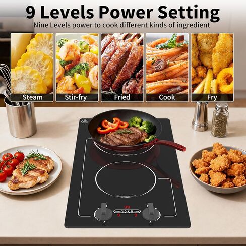 VBGK Induction Cooktop,110V 2300W 2 burner hot plate with Knob Control,9 Power Levels, Kids Lock & Timer,LED touch control,Overheat Protection Electric stove,2 burner induction cooktop in Saudi Arabia