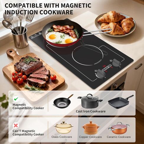 VBGK Induction Cooktop,110V 2300W 2 burner hot plate with Knob Control,9 Power Levels, Kids Lock & Timer,LED touch control,Overheat Protection Electric stove,2 burner induction cooktop in Saudi Arabia