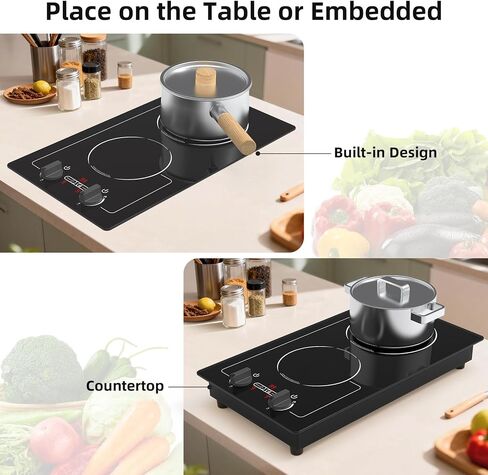 VBGK Induction Cooktop,110V 2300W 2 burner hot plate with Knob Control,9 Power Levels, Kids Lock & Timer,LED touch control,Overheat Protection Electric stove,2 burner induction cooktop in Saudi Arabia