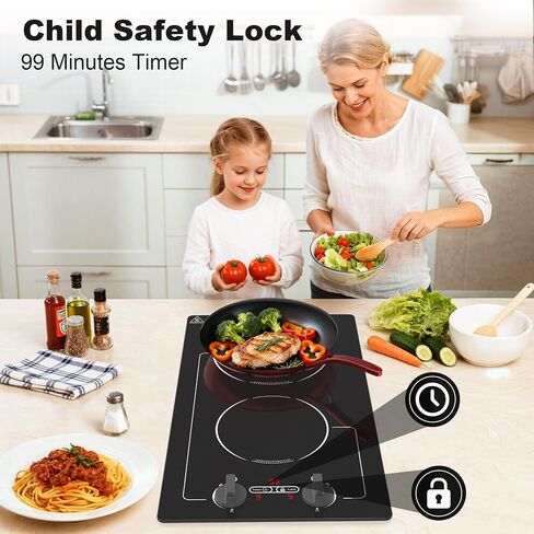 VBGK Induction Cooktop,110V 2300W 2 burner hot plate with Knob Control,9 Power Levels, Kids Lock & Timer,LED touch control,Overheat Protection Electric stove,2 burner induction cooktop in Saudi Arabia