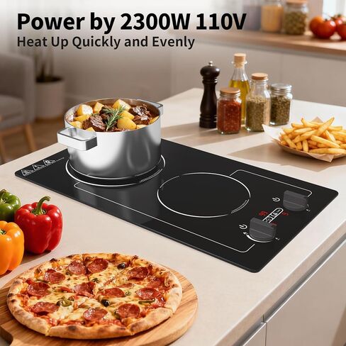 VBGK Induction Cooktop,110V 2300W 2 burner hot plate with Knob Control,9 Power Levels, Kids Lock & Timer,LED touch control,Overheat Protection Electric stove,2 burner induction cooktop in Saudi Arabia