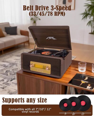 OTIC Vinyl Record Player with Built-in Speakers & Bluetooth, Retro Wood in Saudi Arabia